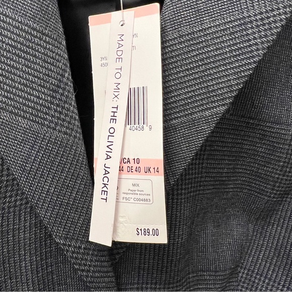 NWT Jones New York Charcoal Gray Plaid Olivia Blazer Fitted Suit Blazer US 10 - Picture 13 of 16